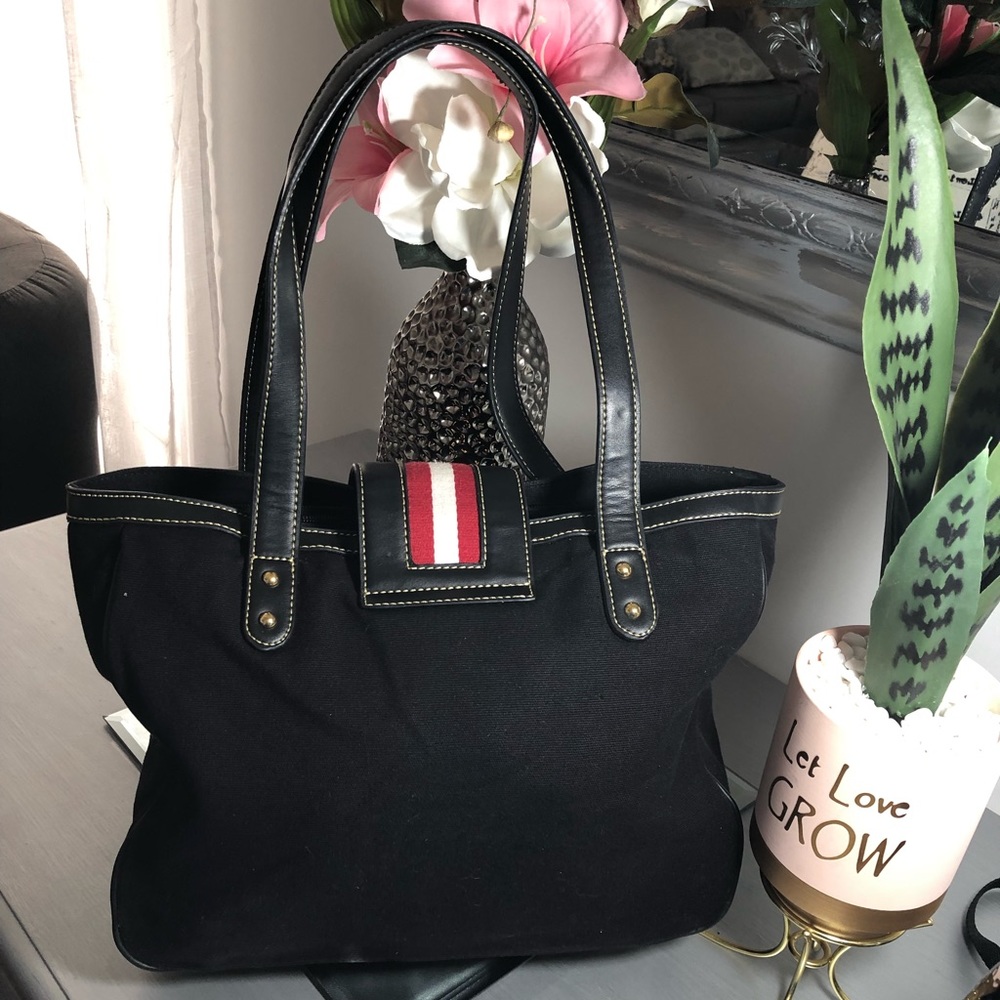 chaps bag canvas black with red and white strips